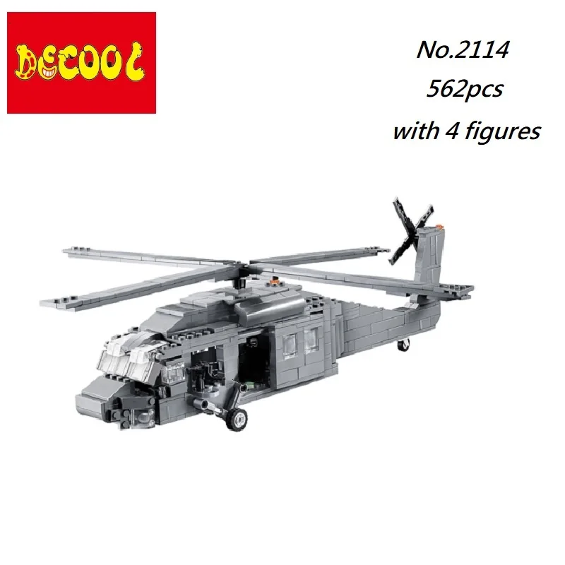 Pаспродажа Decool 2114, 562 шт, модель самолета, полицейская война, черный ястреб, вертолет, сборные блоки, Moc, кирпич, американская армия, военная машина, сила