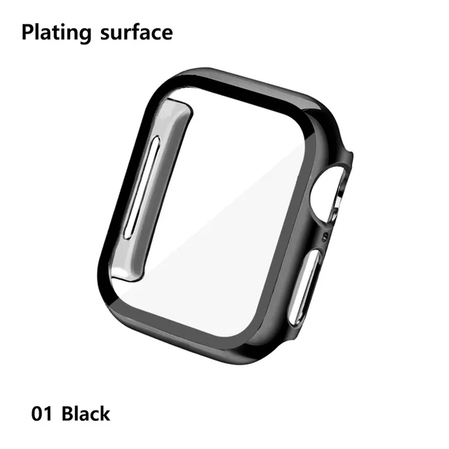 Glass+Cases For Apple Watch Series SE 654321 44mm 40mm Smart iWatch 42mm 38mm 360 Full Bumper Screen Protector+Cover Accessories Plating black