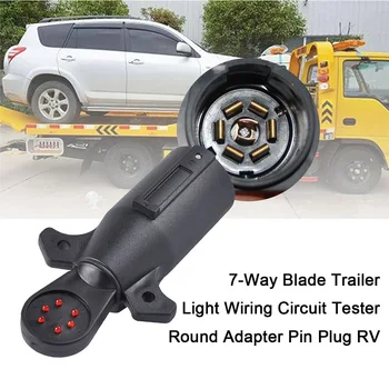 

7-Way Blade Trailer Light Wiring Circuit Tester Round Adapter Pin Plug RV