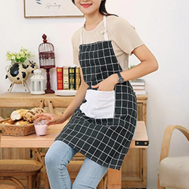 Cute Adjustable Cooking Apron Waterproof Chef Working Pocket Aprons for Women  Kitchen Gifts Green Gray Pink Cotton Cloth - AliExpress