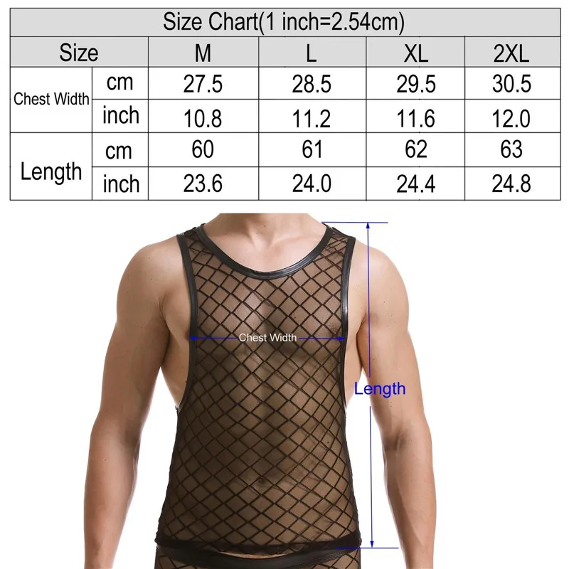 Mens Sexy Diamond Shape Mesh Sleeveless Tank Top Perspective Sheer Thin Stretch Fitness Casual o-neck Vest Undershirt