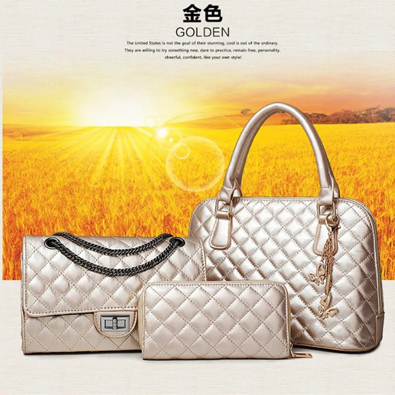 

2015 Europe And America Autumn And Winter New Style WOMEN'S Bag Rhombus Chain Bag Three-piece Set Handbag Graceful Cool GIRL'S B