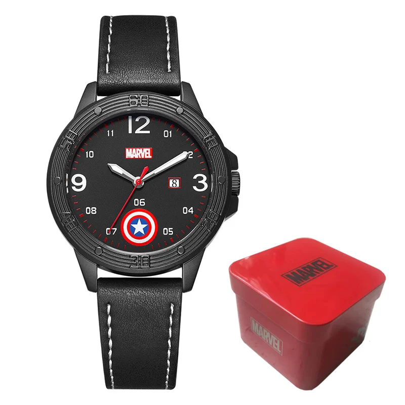 

Marvel Children Wristwatches America Captain Boy's Quartz Watch Auto Date Shield in Dial Leather Children Wristwatches