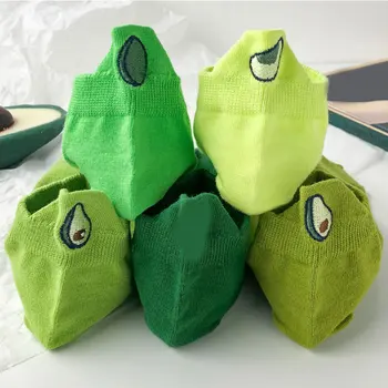 

Hosiery Ankle Socks Avocado Embroidery Boat Socks Green Cotton Thin Summer Punk Cool Short Socks Bright Color Sport Hip Hop Sock