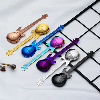 

1pcs Guitar Shaped Coffee Spoon Stainless Steel Coffee Scoop Teaspoon Children Spoon Beautiful Color Coffeeware Ice Cream Scoop