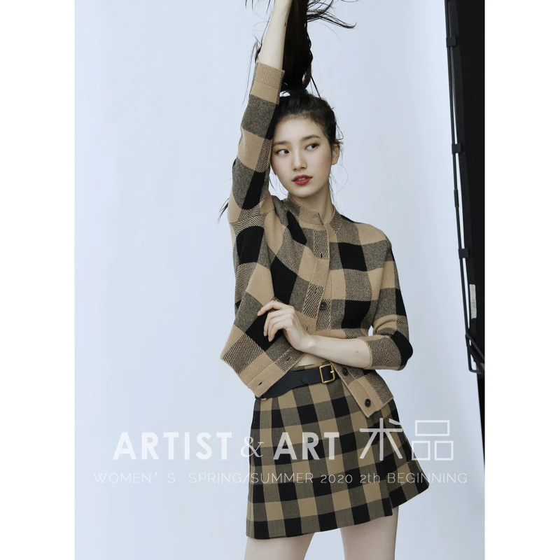 Classic Plaid Cashmere Sweater Women Elegant
