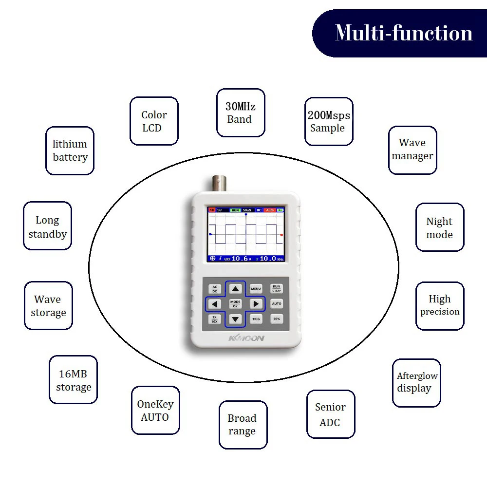 

Handheld Mini Oscilloscope Portable Digital Oscilloscope 30M Bandwidth 200MS/s 2.4 Inch Color Display Screen with Probe
