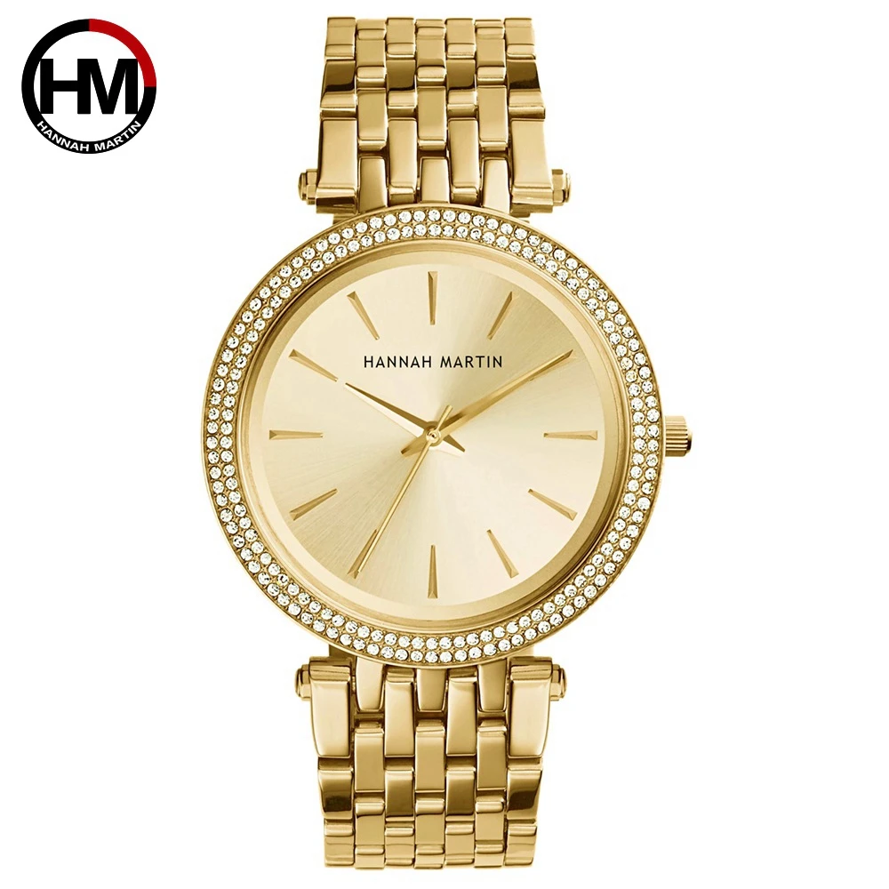 HM Women Luxury Brand Watch 2020 Diamond Dress Gold Ladies Watches Waterproof Stainless Steel Clock Relogio 1