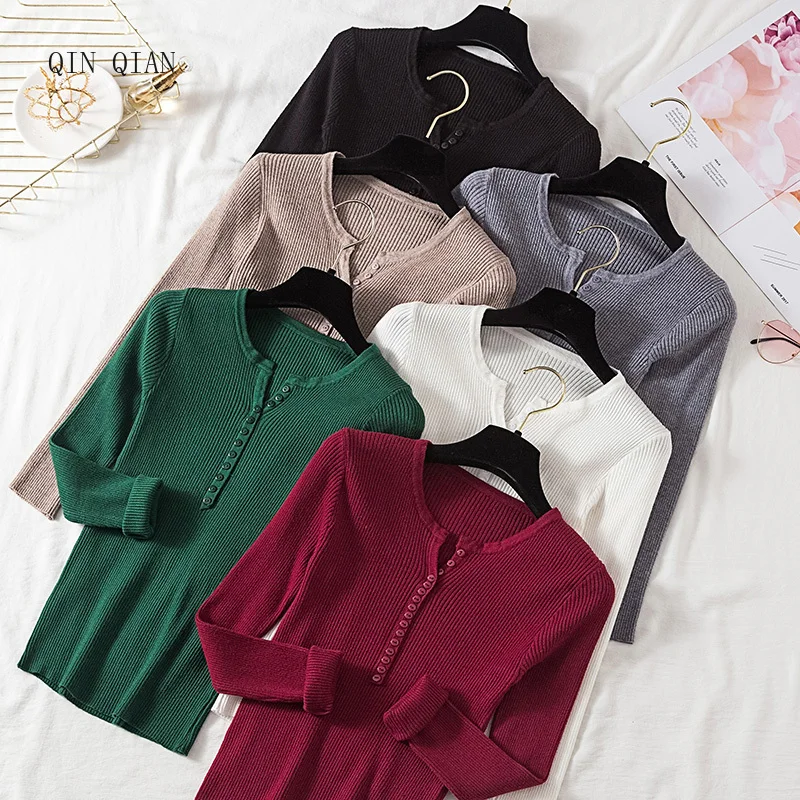 

Women Pullover Sweater 2020 V Neck Single Breasted Slim Soft Knit Winter Tops Women Knitted Sweater Knitwear Jumper Sweaters