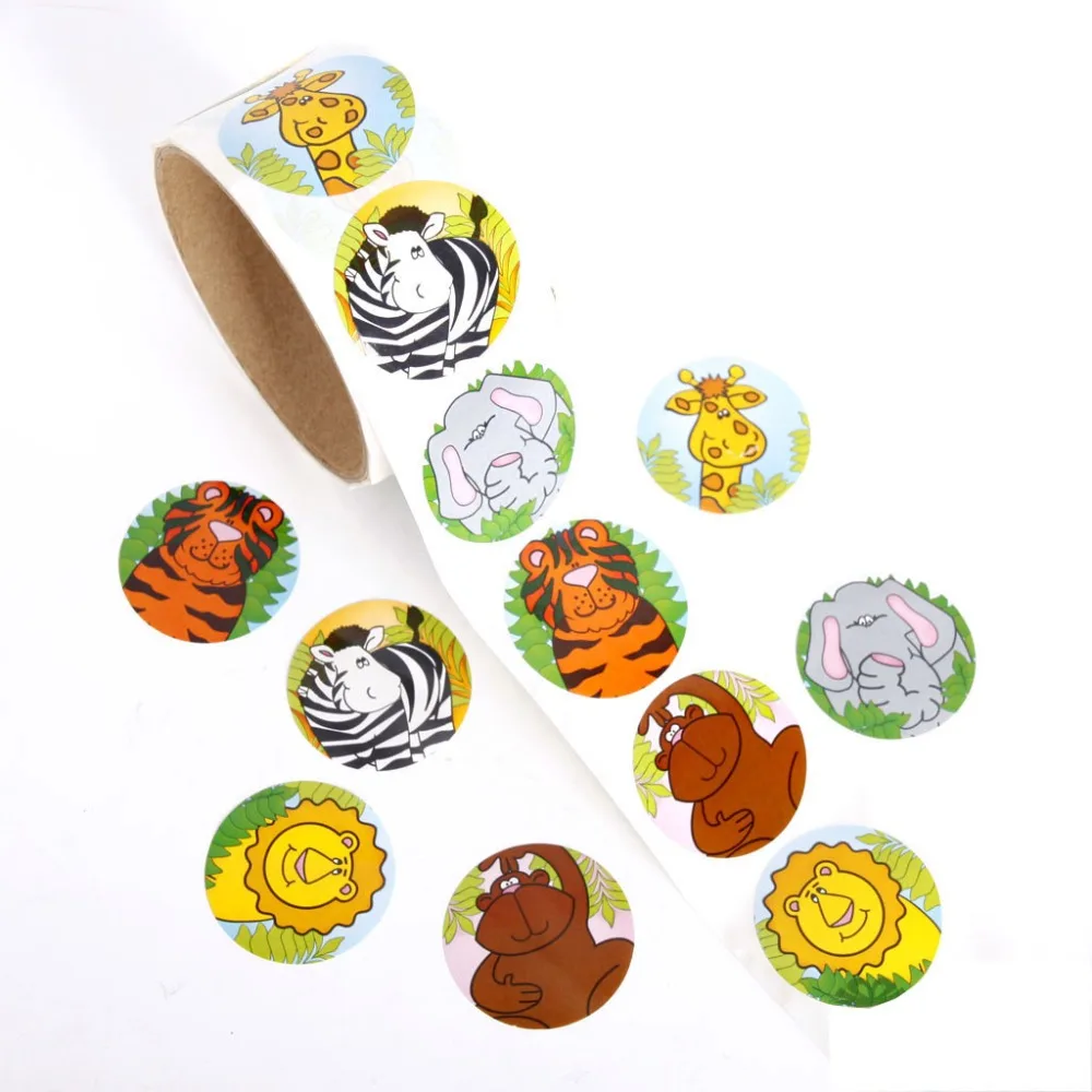 100pcs/Roll Jungle Animals Sealing Sticker DIY Gifts Posted Baking Decoration Package Adhesive Seal Label kids Favors