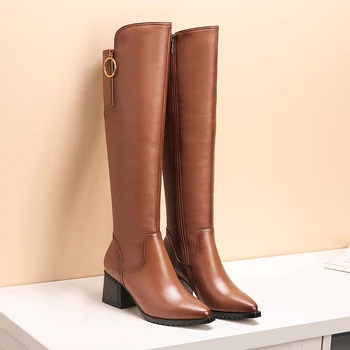 

Plus size 34-42 women's genuine leather thick high heel over the knee boots zip decorathion winter long boots high boots shoes