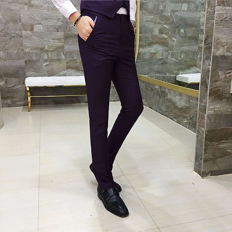2019 seasons slim trousers men's business dress professional dress feet pants men's solid color wild business casual suit pants