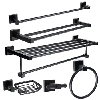

Towel Holder Black Towel Rack Hanging Holder 2 Layer Towel Bar Robe Hook Stainless Bathroom Shelf Organizer Shower Shampoo Shelf