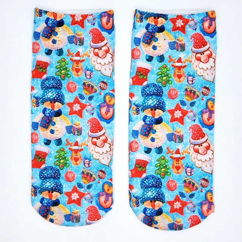 PEONFLY/Новинка; забавные женские носки с 3D принтом; Короткие хлопковые рождественские носки с Санта-Клаусом и оленем; Meias Femme; укороченные носки - Цвет: 8