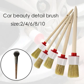 

5Pcs Soft Car SUV Detailing Wheel Wood Handle Brushes for Cleaning Dash Trim Seats Handy Washable Car Cleaning Tool