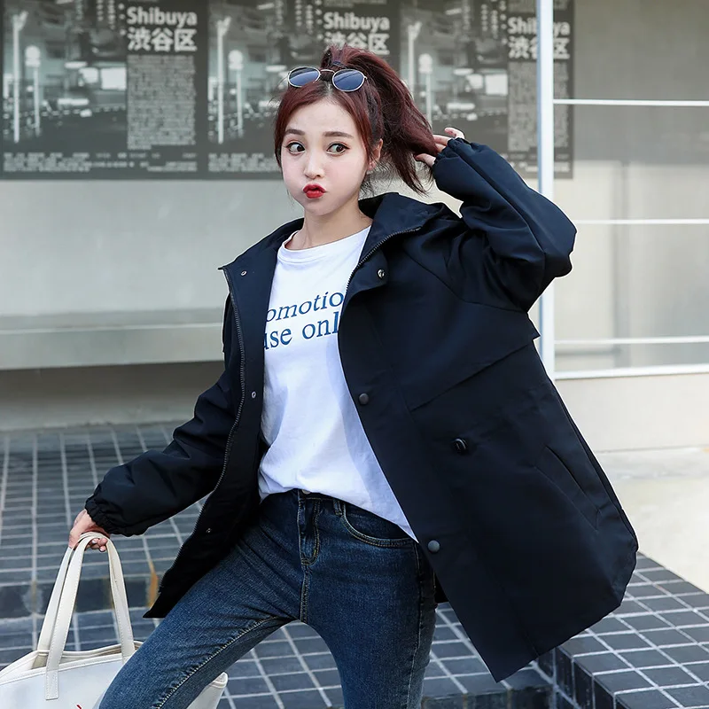 

Mid-length Trench Coat Women's Photo Shoot 2019 Autumn-Korean-style Loose-Fit Long Sleeve Waist Hugging Casual Hooded Coat