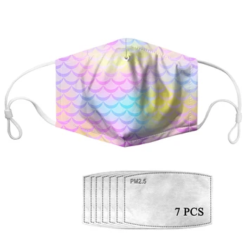 

Colorful Mermaid Pattern 2020 Mask Dustproof Reusable Unisex Mouth Cover Face Mask with 7 Filters Masque Girls Soft Elastic Mask