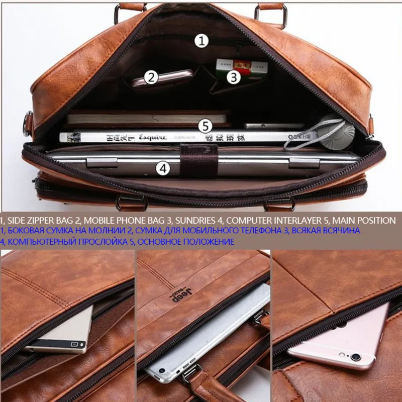  Men Messenger Computer Bag Man 14-inch Leather Laptop Briefcase Handbag Single Shoulder Bolso Bags 