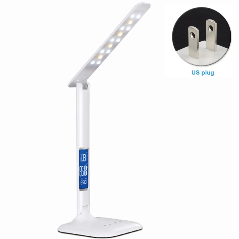 

5 Mode Dimmable Temperature Touch Control Desktop Foldable LED Light Table Lamp USB Calendar Alarm High-power Energy Saving