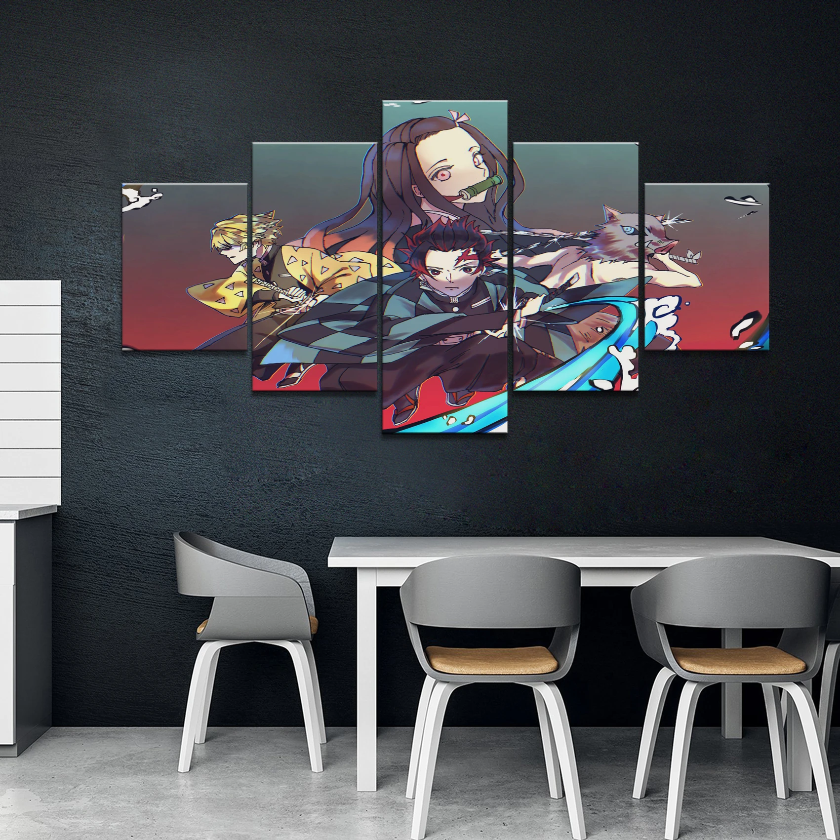 5 Piece Hd Anime Boy And Girl Wall Picture Demon Slayer Kimetsu No Yaiba Comic Art Canvas Paintings Wall Art Home Decor Painting Calligraphy Aliexpress