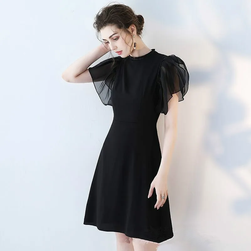 Коктейльное платье Skyyue, однотонное, милое, с оборками, Vestido De Coctel, с коротким рукавом, ТРАПЕЦИЕВИДНОЕ, длиной до колена, Короткие коктейльные платья LX457