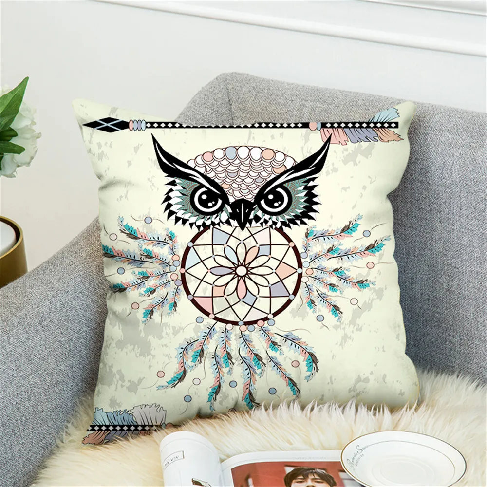 45*45cm Cartoon Cushion Cover Owl Family Print Pillow Case Bird Polyester Throw Pillow Cover Decoration For Home Office