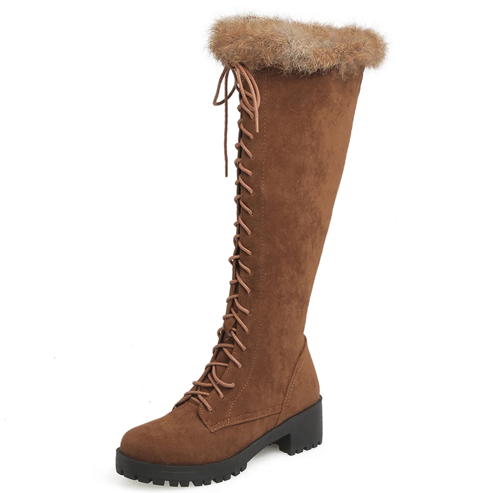 

Сапоги женские из натурального нубука, на шнуровке, с кроличьим мехом