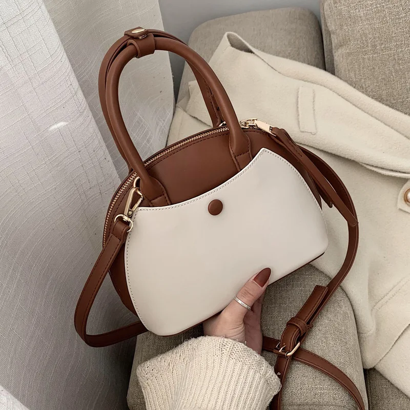 

2020 Fashion New High Quality PU Leather Women's Designer Handbag Elegant Female Tote Shell Bag Hit Color Shoulder Messenger Bag