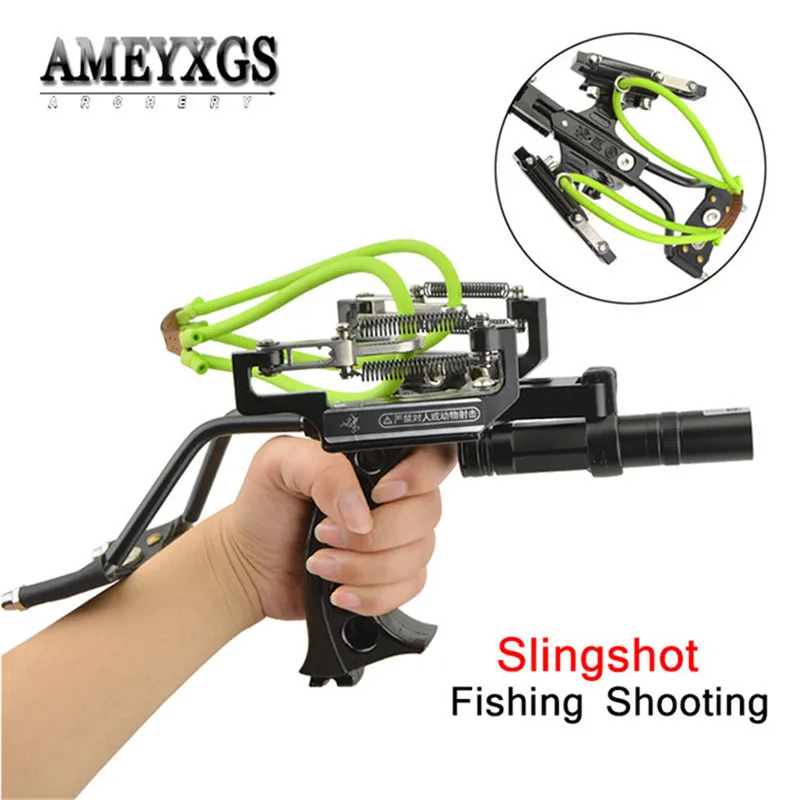 

1set Multi-function Slingshot Fishing Shooting Laser Sight Catapult Bow Hunting Bowfishing Device Wrist Sling Band Shot Archer