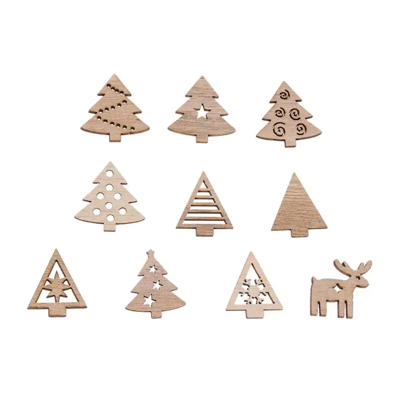 100pcs Wooden Slices Decorative Christmas Tree Crafts Wood Piece For Festival