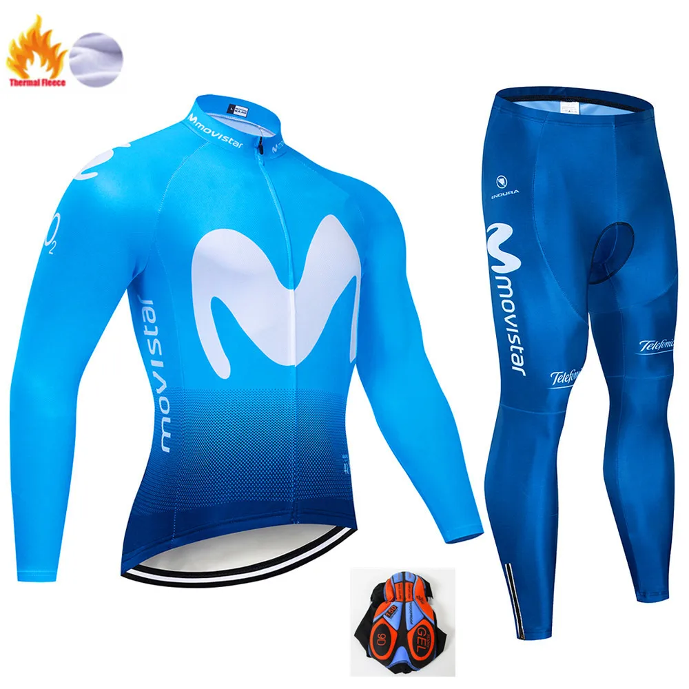 Winter Cycling Suit Movistar зимний термальный флис с длинным рукавом Велоспорт Джерси Набор мужская одежда велосипед Майо Ropa Ciclismo - Цвет: Winter Cycling Suit