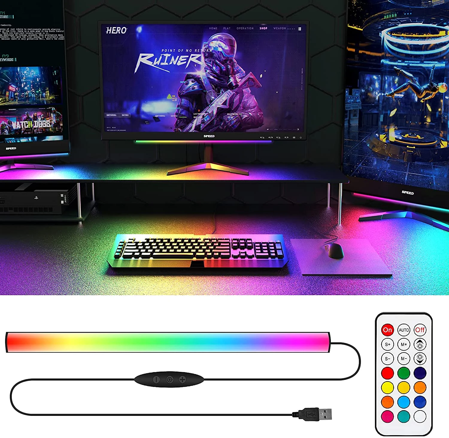 تحت مراقب ضوء بار RGB Dreamcolor المحيطة النيون تسجيل مع تحكم عن بعد ...