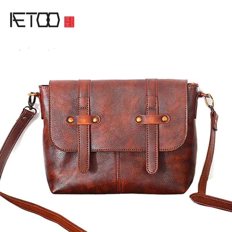 

BJYL New leather handbags ladies first layer of leather shoulder Messenger bag retro retro tanned handmade bag