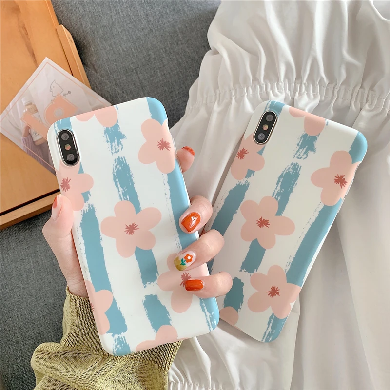 

Striped cute flower new all-inclusive Case For iphone X XS Max XR Case For iphone 7 8 6 6s Plus anti-drop protection cover
