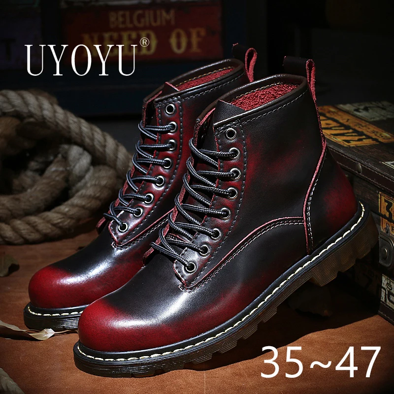 Coturno Men 2020 Martinss Leather shoes High Top Fashion Winter Warm Snow Motorcycle Ankle Boots Couple Unisex Doc boots | Обувь