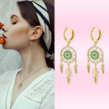  Bamoer Fashion Bohemian Dream Catcher Feather Dangle Earrings for Women 925 Sterling Silver Pendant Earrings Fine Party Jewelry 