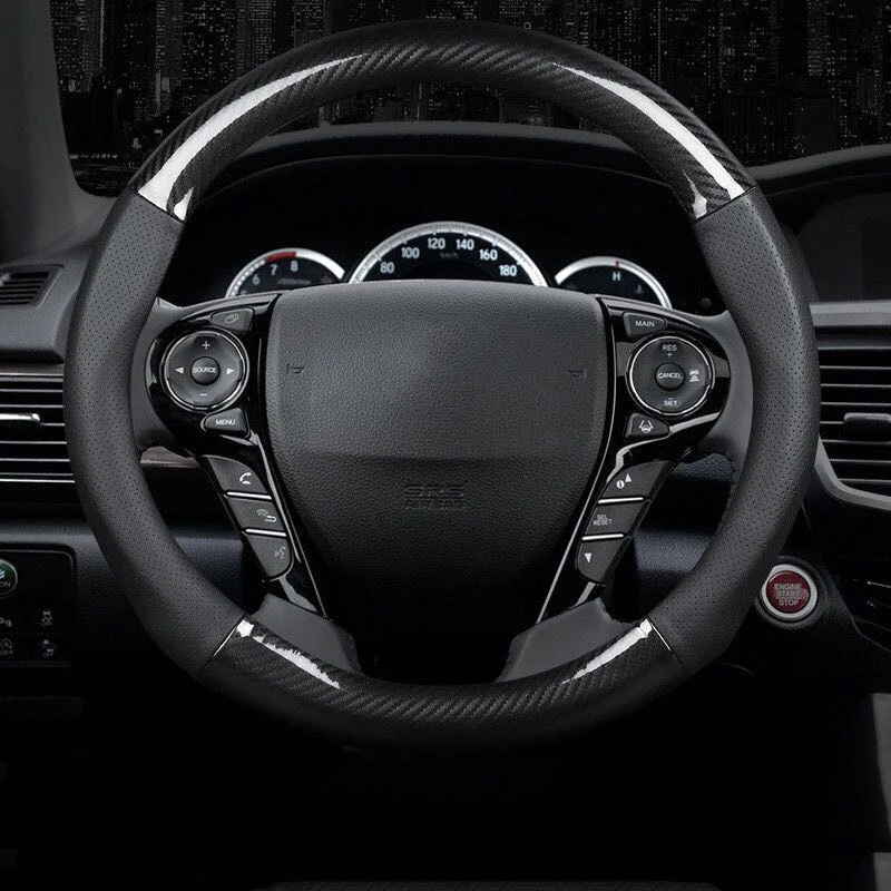 High Quality Carbon Fiber Steering Wheel Cover Leather Universal Perforated Breathable Steering Wheel Protector Anti-Slip 38CM