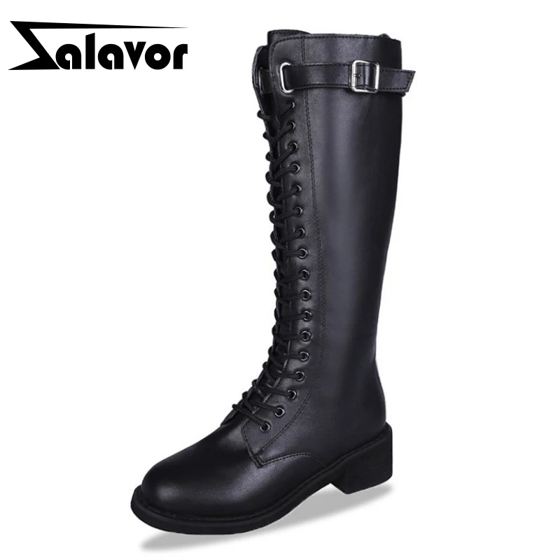 

ZALAVOR Women Winter Knee Boots Zip Warm Fur Shoes Woman Buckle Round Toe High Heels Boots Fashion Woman Shoes Size 35-40