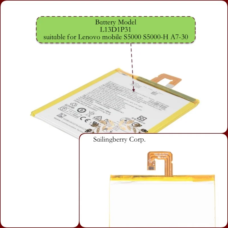 Аккумулятор подходит для lenovo-mobile S5000 S5000-H A7-30 с аккумулятором модель L13D1P31 3450mAh