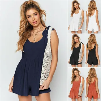 

Women's Casual and Loose Solid Ultrathin and Breathable Jumpsuits Sleeveless Short Rompers Ladies Playsuit