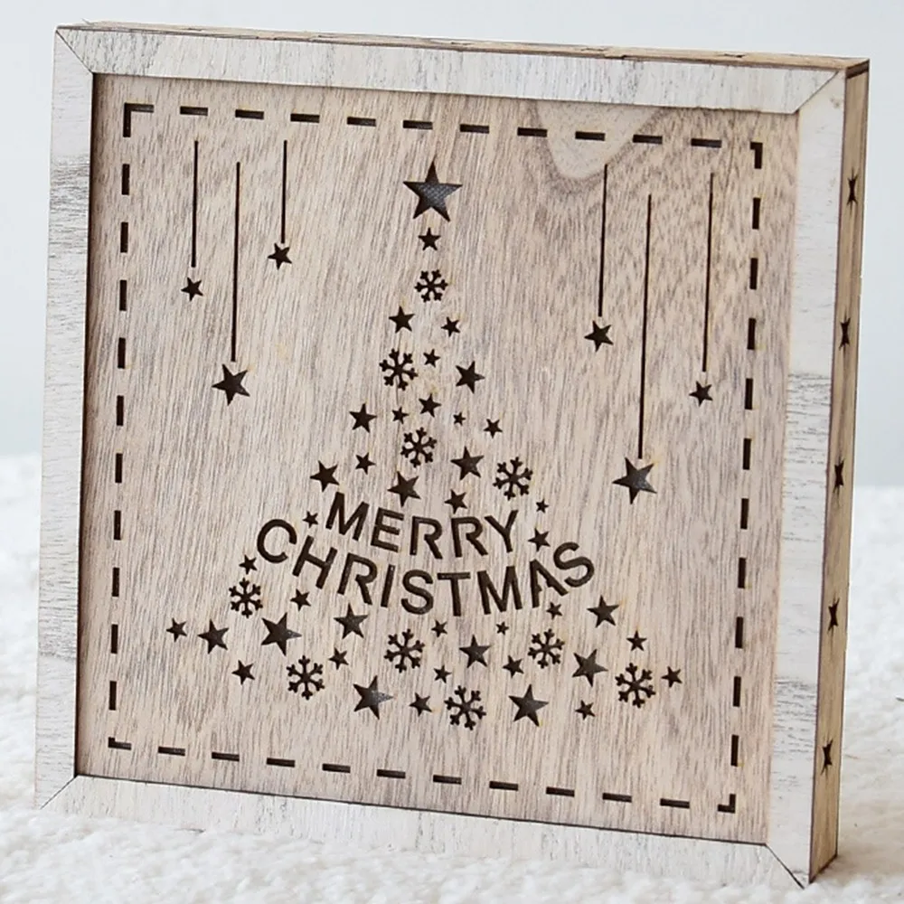 2 Desktop Ornaments Creative Christmas Wooden Hollow Light Ornaments Pendants Light Box Small Night Light Box Window Home Decors - Цвет: 2