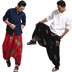 Ma fan bu yi повседневные широкие брюки с подъемом сзади Индия Непал стиль Брюки Штаны для занятий йогой мешковатые брюки мужская одежда в