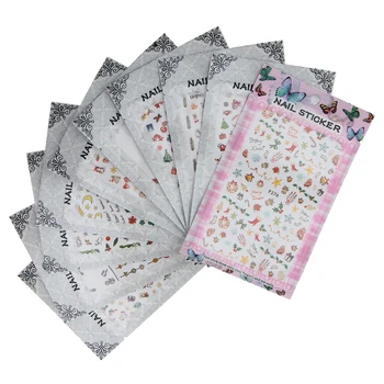 

10 Sheets Christmas Nail Art Stickers 3D Manicure Tips Decal DIY Decorations