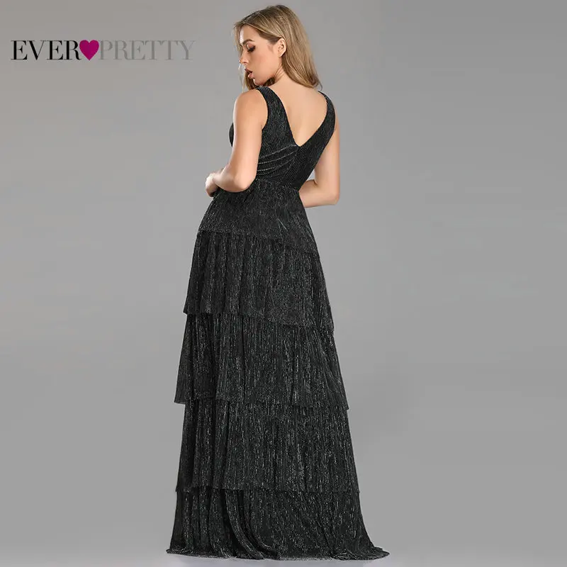 Black Prom Dress 2020 Ever Pretty EZ07766 Sexy V-neck Rufflues A-line Sleeveless Blush Pink Formal Party Gowns Robe De Soiree