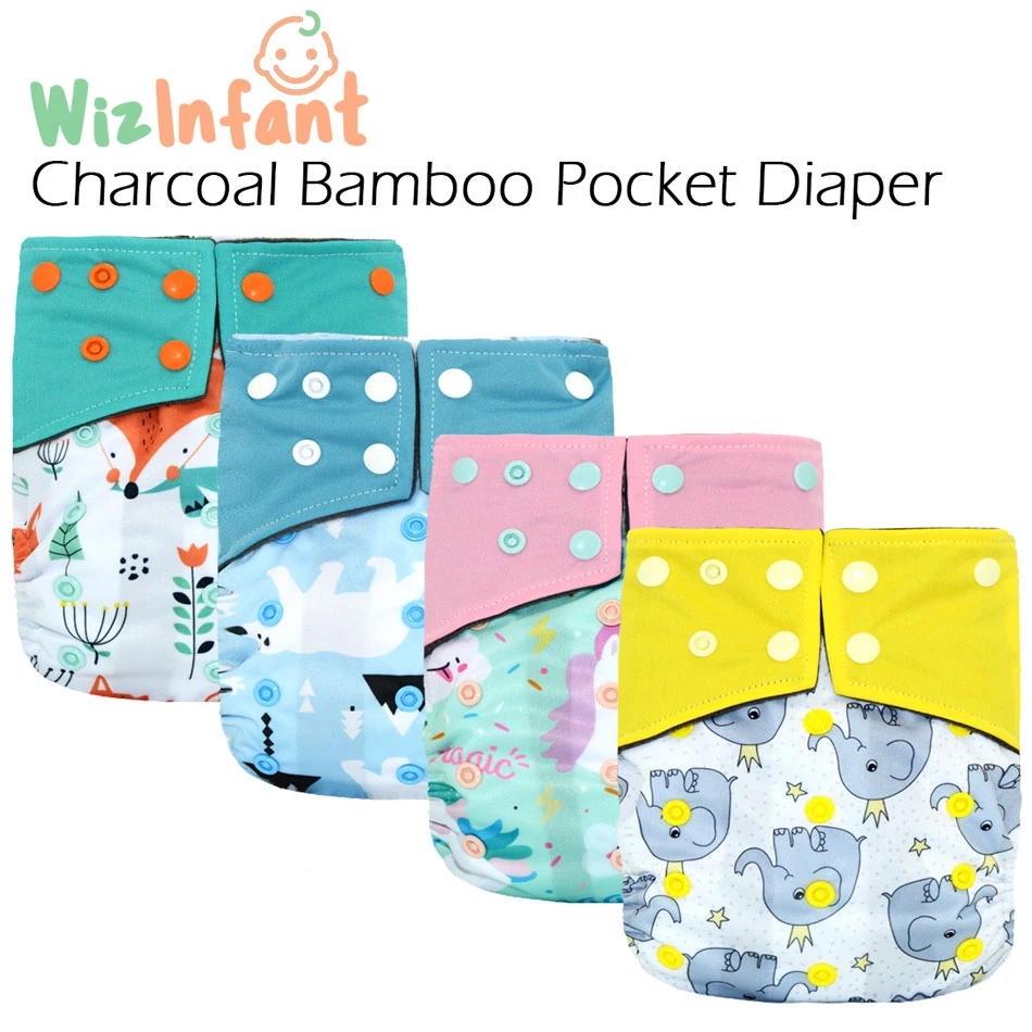 Reusable Nappy Pocket-Diaper Charcoal Bamboo Baby Waterproof Fit 5-15kg S-M