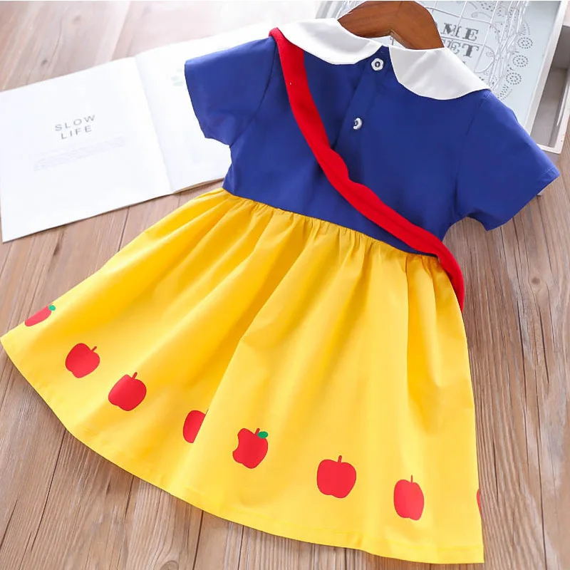 

INS Hot Selling Princess Dress 2019 Summer Europe And America Cartoon Printed Dress Children Dress + Apple Bag