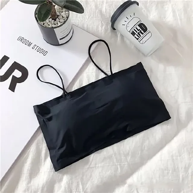 Summer Women Sling Tube Top Sexy Bra Top Breathable Chest Pad Wearing Underwear Seamless Ice Silk Breast Wrap Lingerie Female black