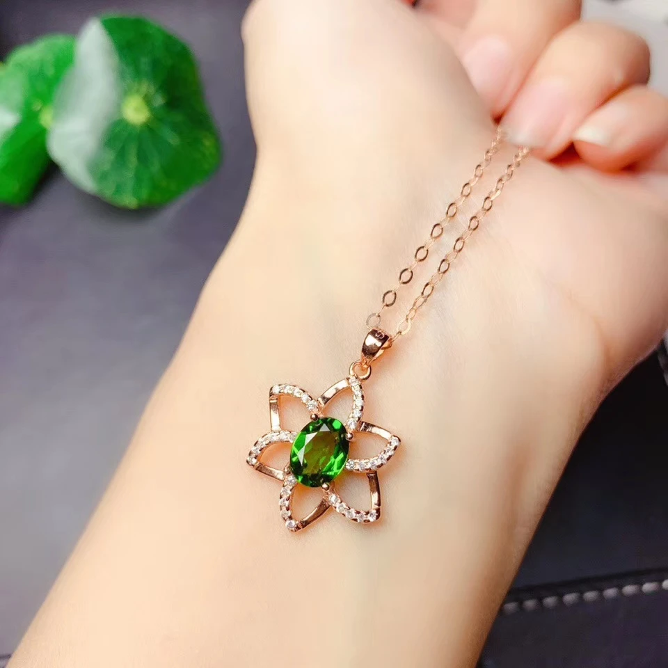

2021 New Style Natural Diopside Necklace Garnet Sapphire Pendant Real 925 Silver Gold plated Fine Jewelry Good Gift Birthstone