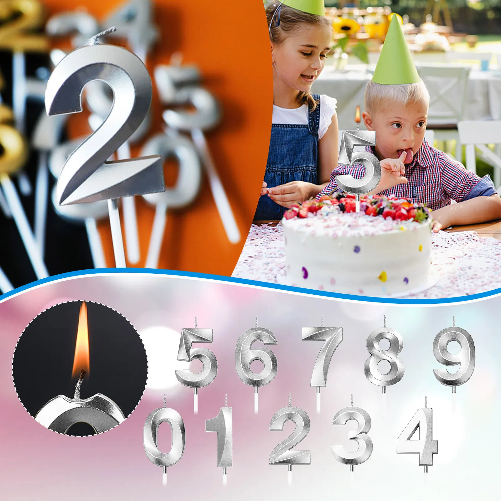 3D Golden silver candle Birthday Number Candle Shape Holiday party decoration candles Cake | Дом и сад