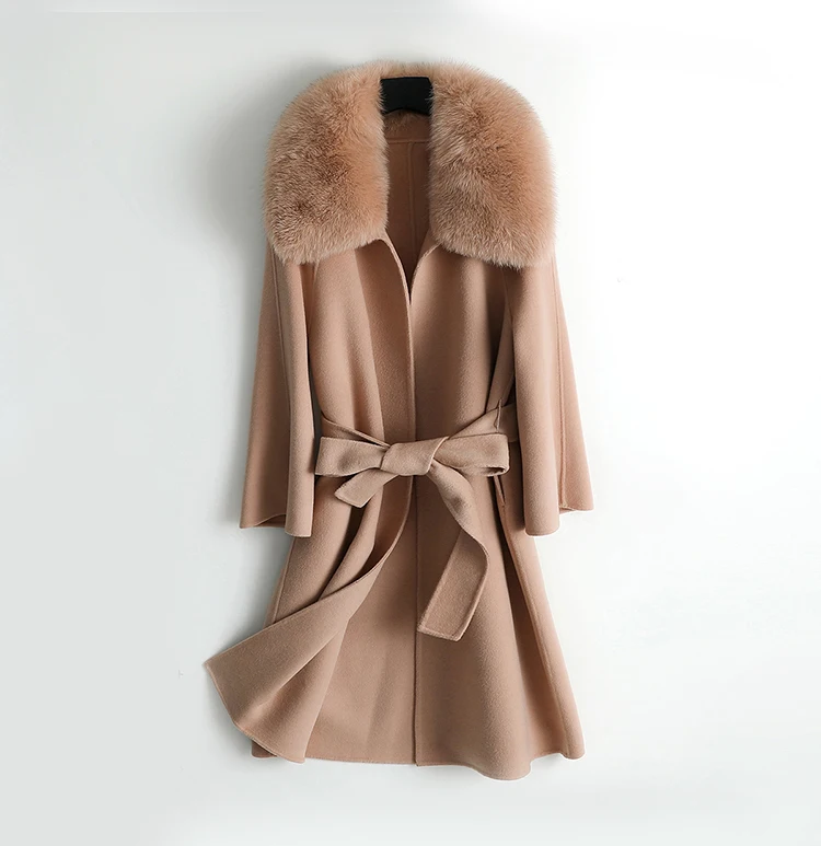 Pudi Женское пальто из 90% шерсти, женская зимняя теплая куртка с воротником из натурального Лисьего меха, Куртки Оверсайз ZY19150 - Цвет: oat
